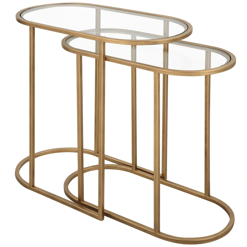 Antique Brushed Brass Nesting Tables, Set of 2 - 24W x 22H x 12.5D