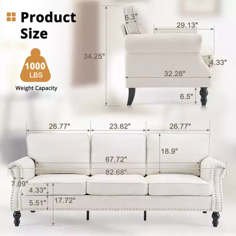 Karl Home |82.68 inch Wide 3-Seat Sofa