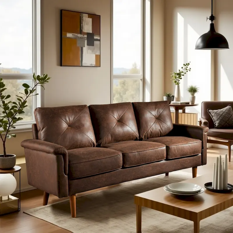 HOOOWOOO Mid-Century 3-Seat Upholstered Sofa with Wood Legs for Living Room