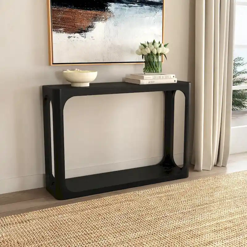 Mango Wood Console Table – Black / Natural, Rounded Cut-Out, Single