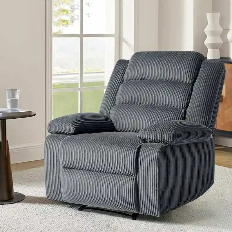 Modern Corduroy Manual Recliner Chair, Lounger Adjustable Recliners with Wide Armrest
