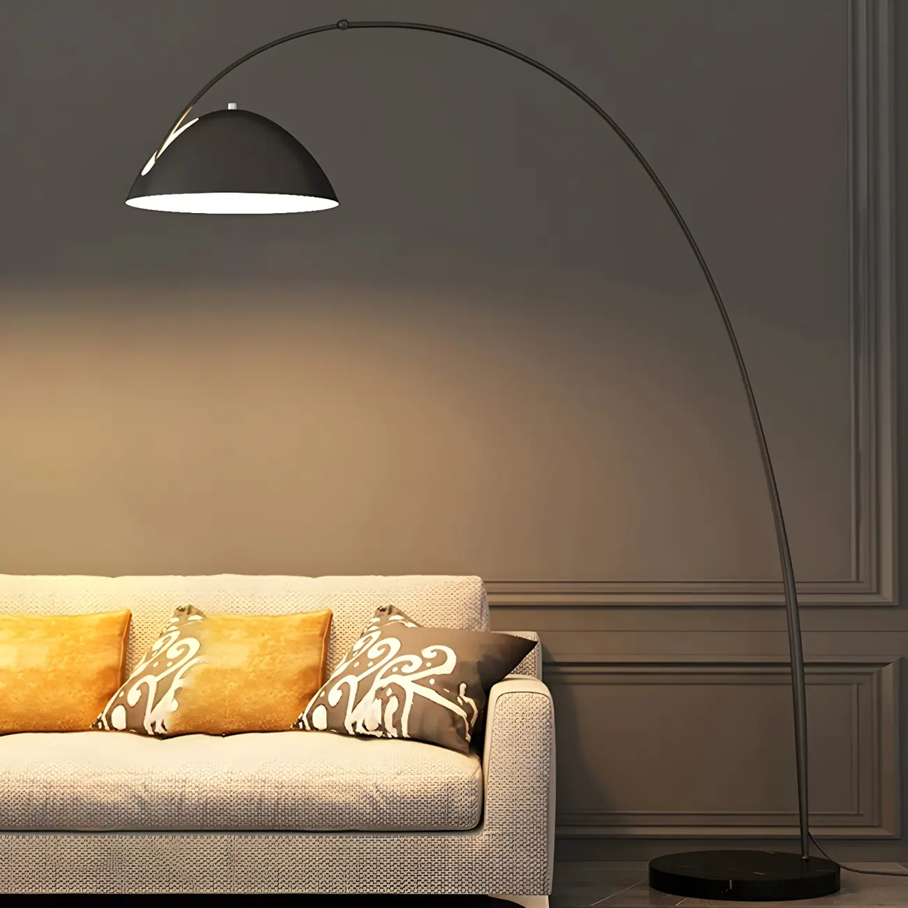 Black Adjustable Dome Shade Arc Metal Floor Lamp