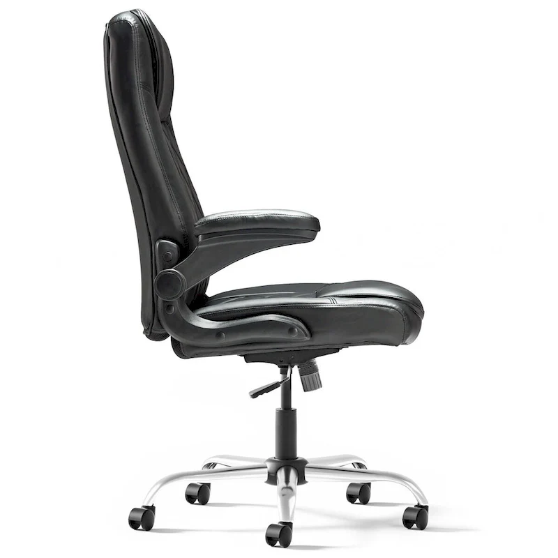 Executive PU Leather Swivel Office Chair with Flip-Up Arms Ergonomic