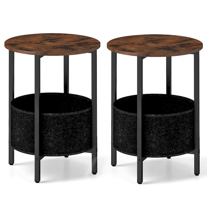 Costway 1/2 PCS Round End Table with Felt Storage Basket Sturdy Metal