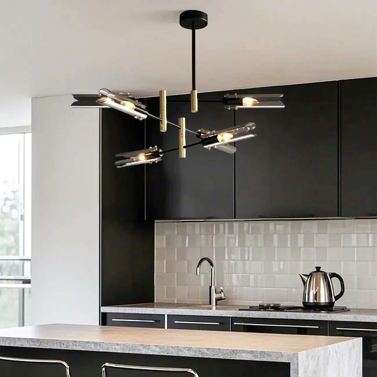 Modern Industrial Linear Chandelier with Adjustable Height