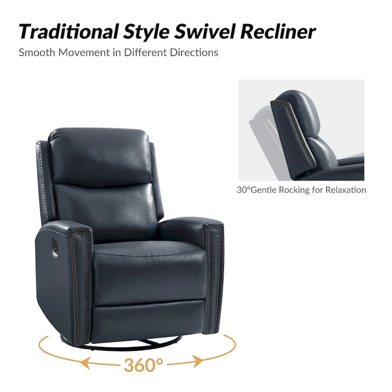 Fiacro 30.31Wide Modern Genuine Leather Wingback Swivel Rocker Recliner with Nailhead Trims, Set of 2