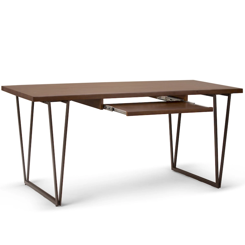 WYNDENHALL Travis SOLID WOOD Modern Industrial 66 inch Wide Writing Office Desk in Natural Aged Brown