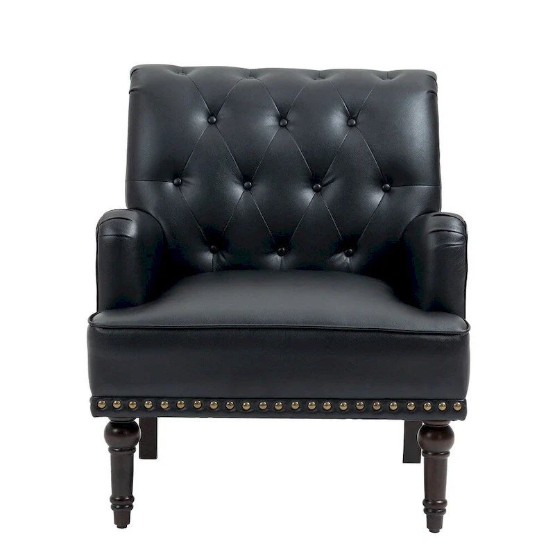 Button-Tufted PU Leather Accent Chair, Black/Brown/Beige, Nailhead Trim, Seats 1