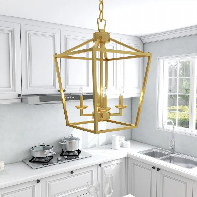 4 Light Soft Gold Lantern Pendant - 12 x12 x18