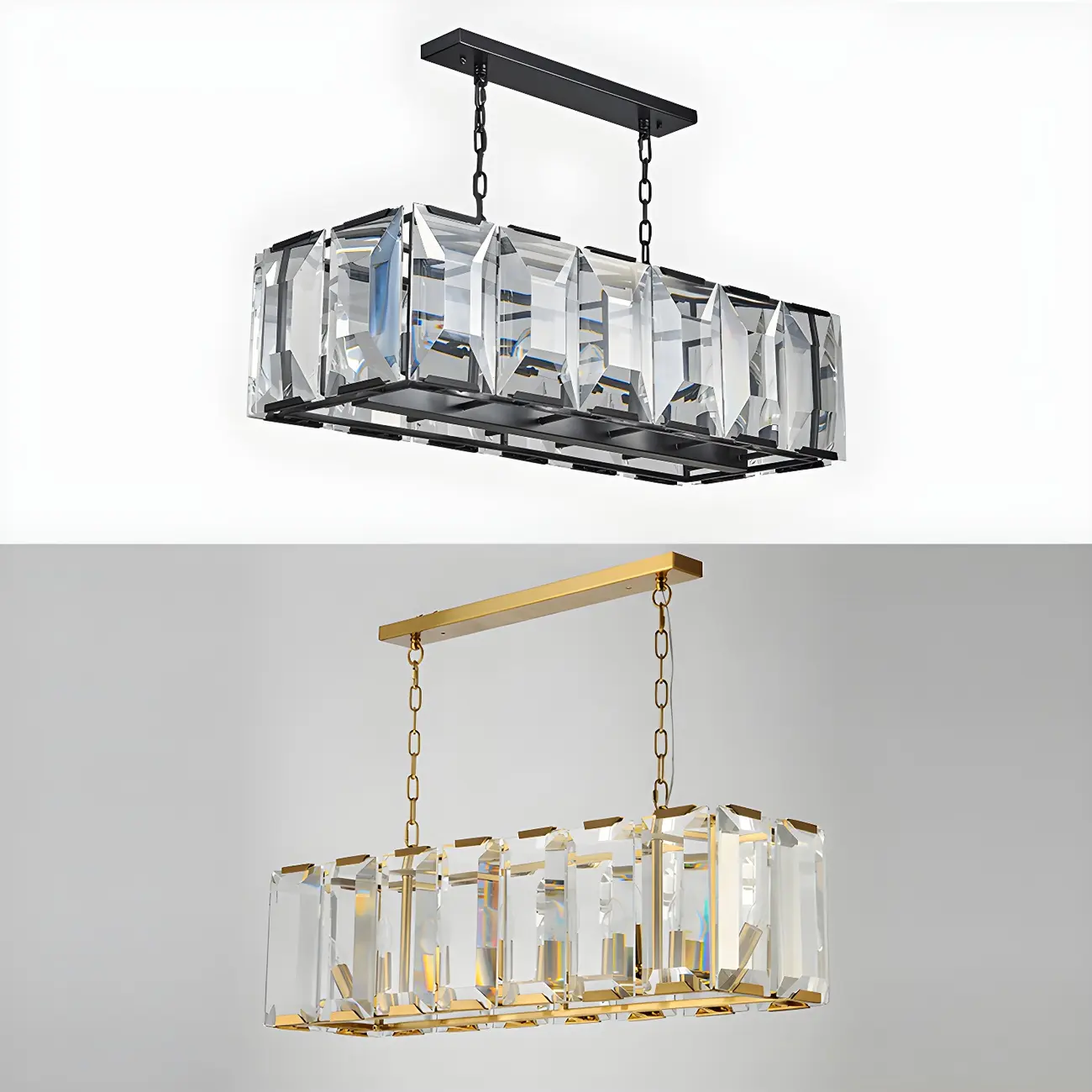 Modern Crystal Island Chandelier in Black and Gold