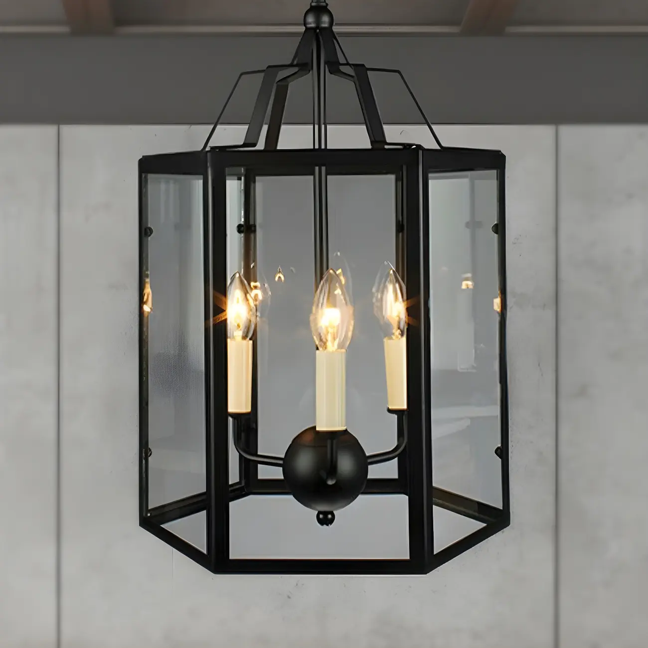 3-Light Clear Glass Hanging Chandelier Vintage Black/White Candle Pendant Light Fixture