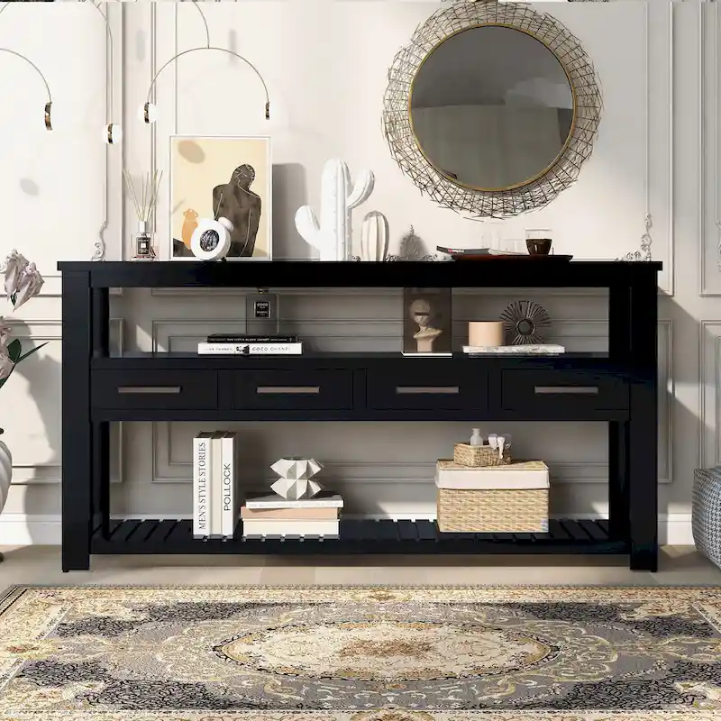 Console Table with 4 Drawers and 2 Shelves