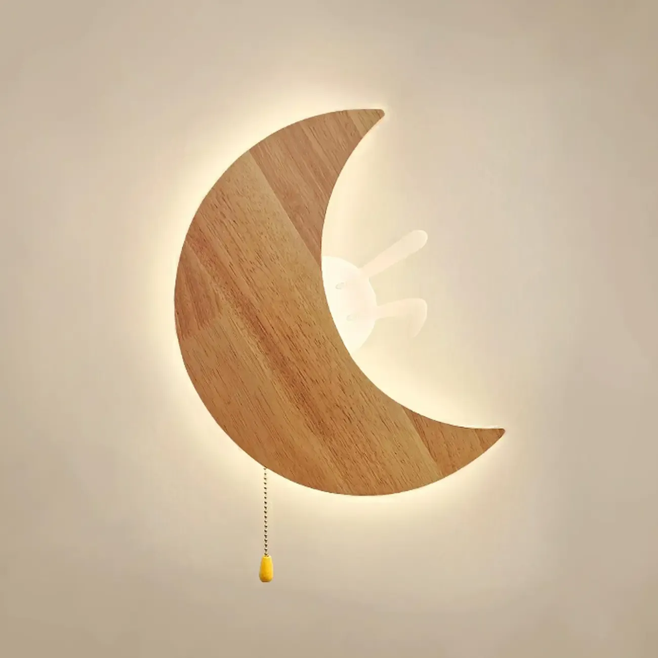 kids Moon-Shaped Wooden Wall Sconce for Bedroom Decor