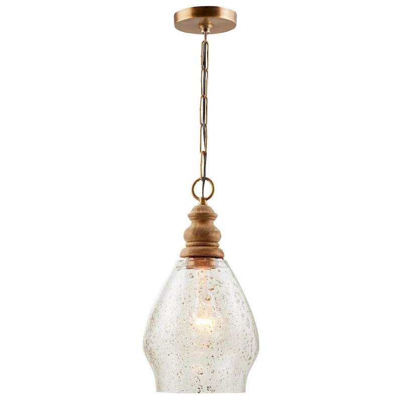 1-light Light Wood/Glass Pendant