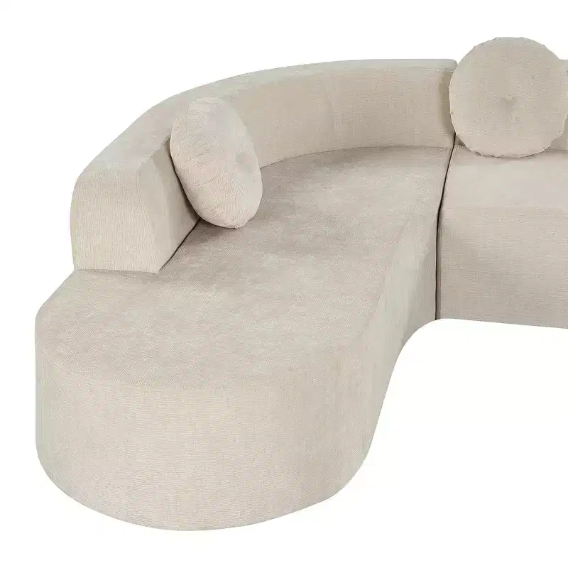 Whisen 122'' Extra Large Sectional Sofa, Elegant Fabric Upholstery Sofa Couch with Three Round Cushions , High-Resilience Foam