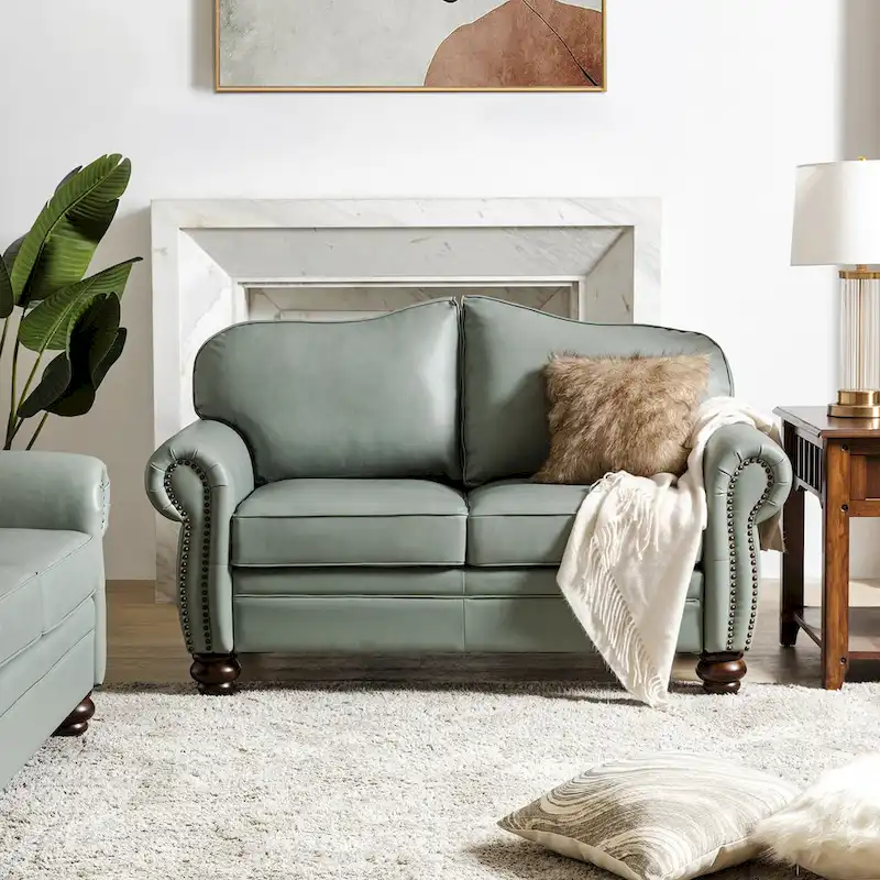 Angel Transitional Genuine Leather Sofa With Tufted Back by HULALA HOME