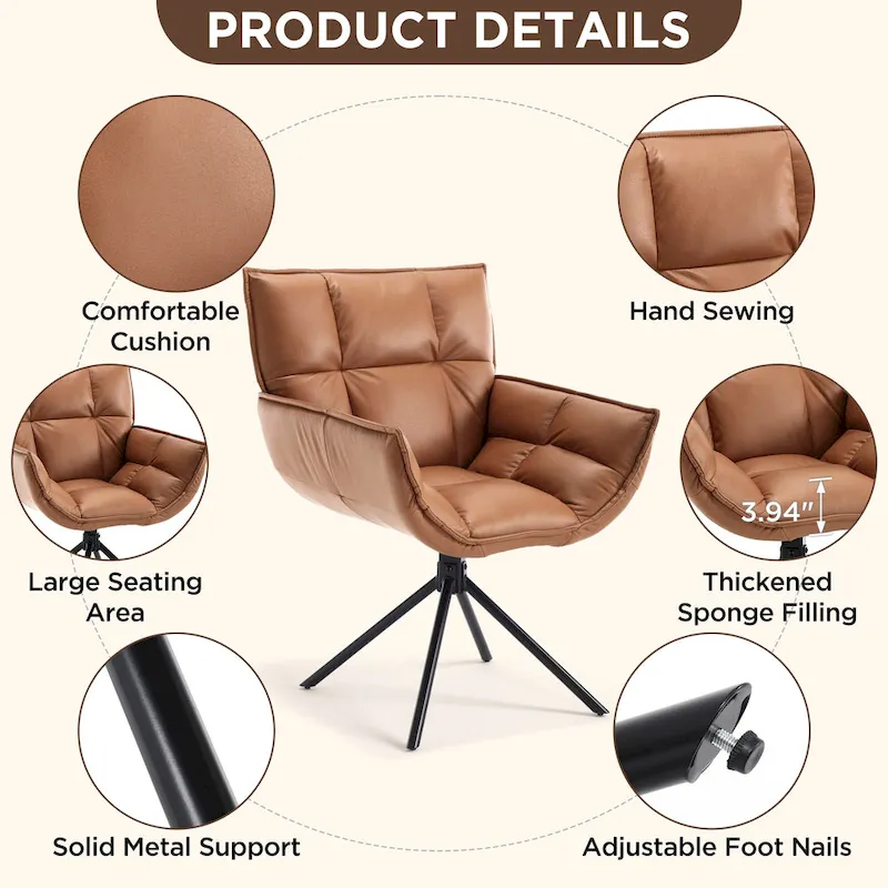 Faux Leather Upholstered Swivel Armchair Modern Home Office Chair