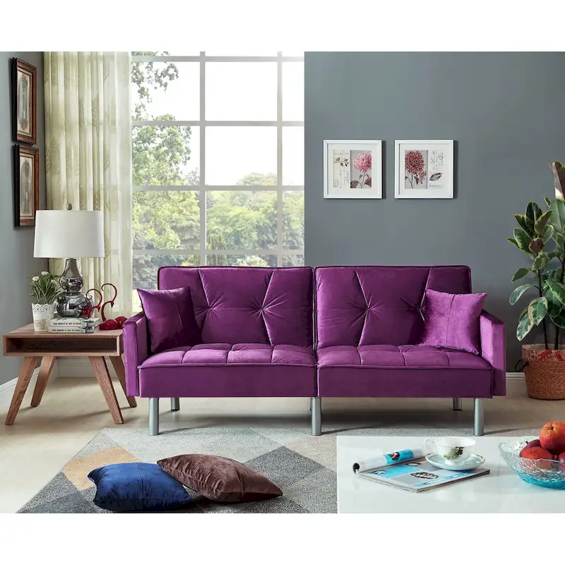 75.6 Lovely Velvet Convertible Sleeper Sofa Bed Futon Love Seats