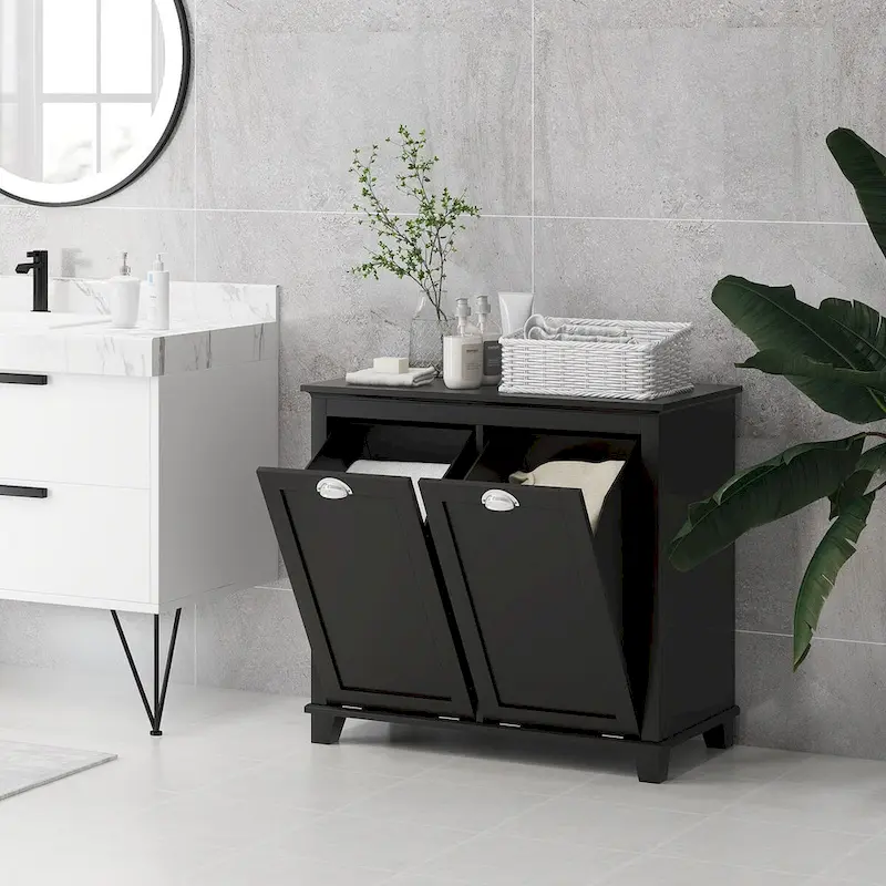 Bathroom Storage Cabinet with Dual Tilt out Laundry Hamper