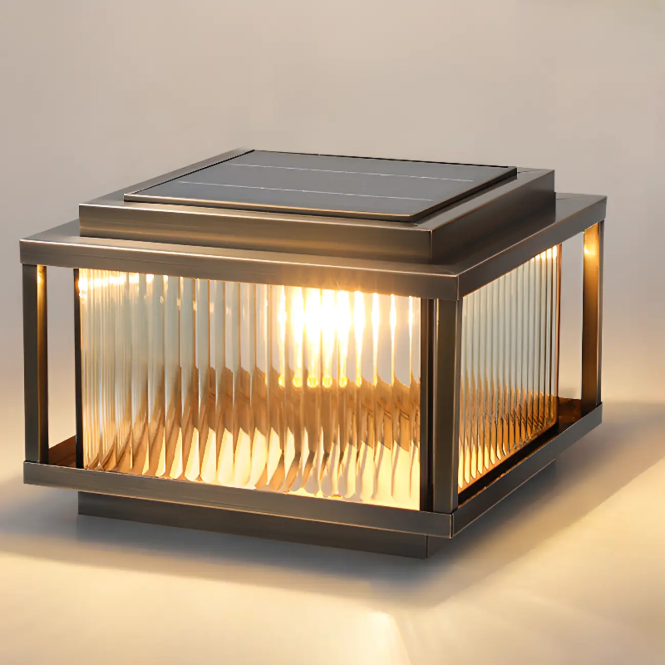 Rustic Bronze Metal Square Solar Post Cap Light for Patio