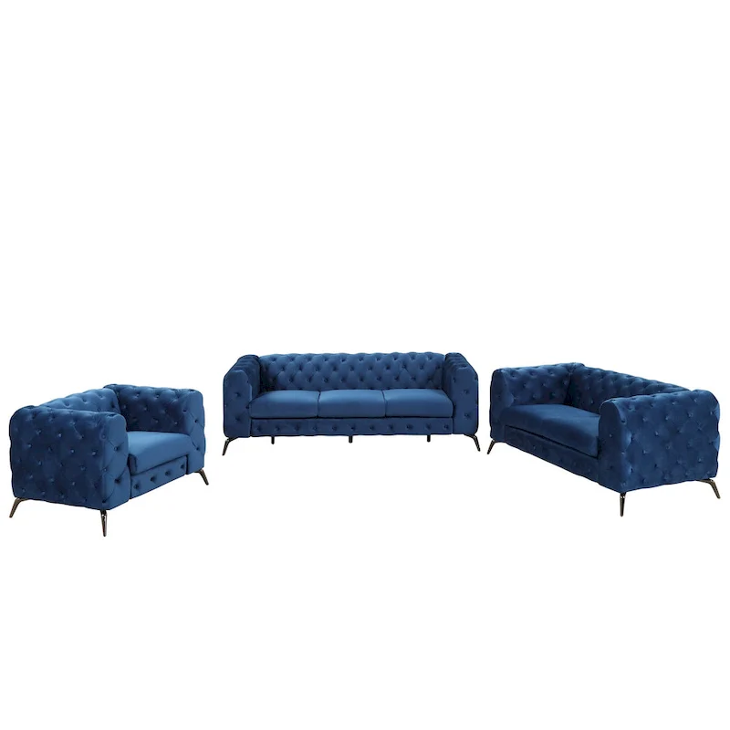 Velvet 3-Piece Sofa Sets(Three Seat Sofa/Loveseat and Single Chair)