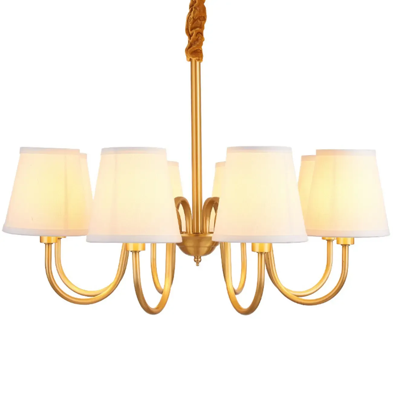 Modern Brass Hanging Chandelier with Fabric Shade