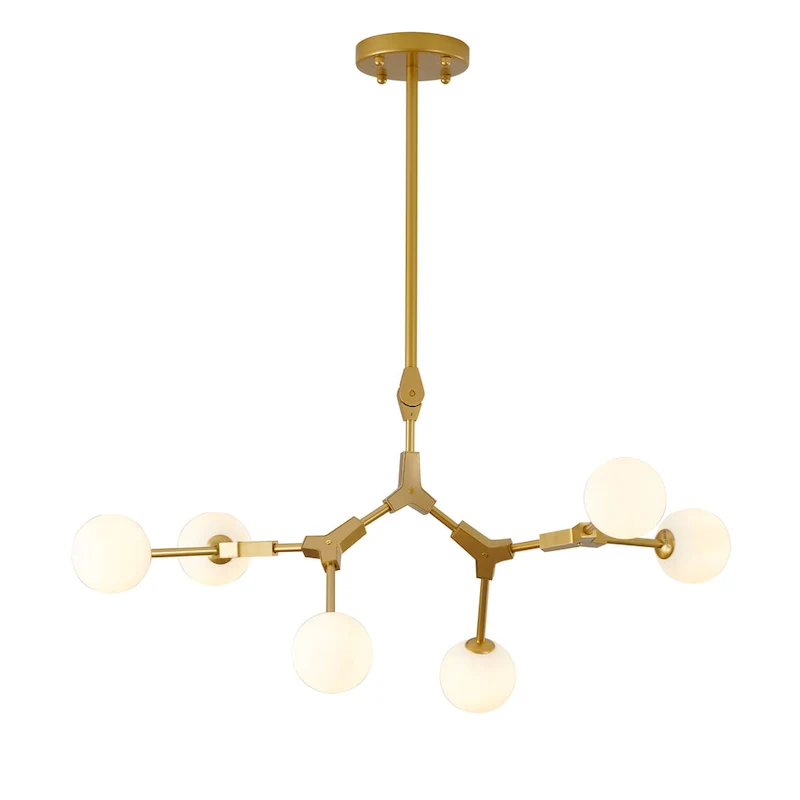 6 Light Gold Iron Pendant Lighting With White Glass Shade