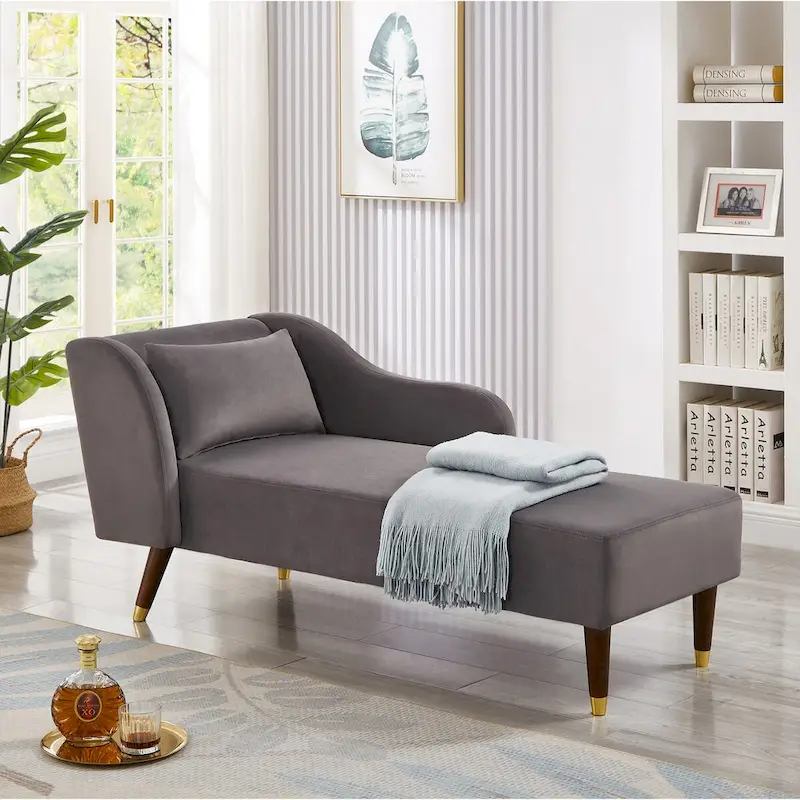 Modern Chaise Lounge Chair Velvet Upholstery