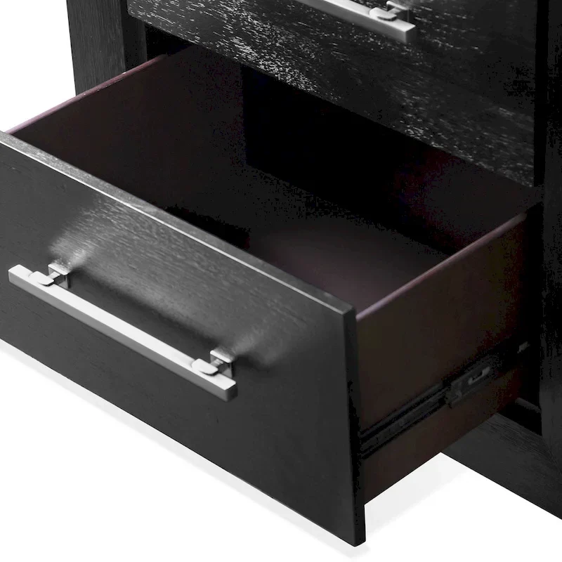 Furniture of America Alaric Modern Black Solid Wood 3-Piece Bed and 2 Nightstand Bedroom Set With LED Headboard