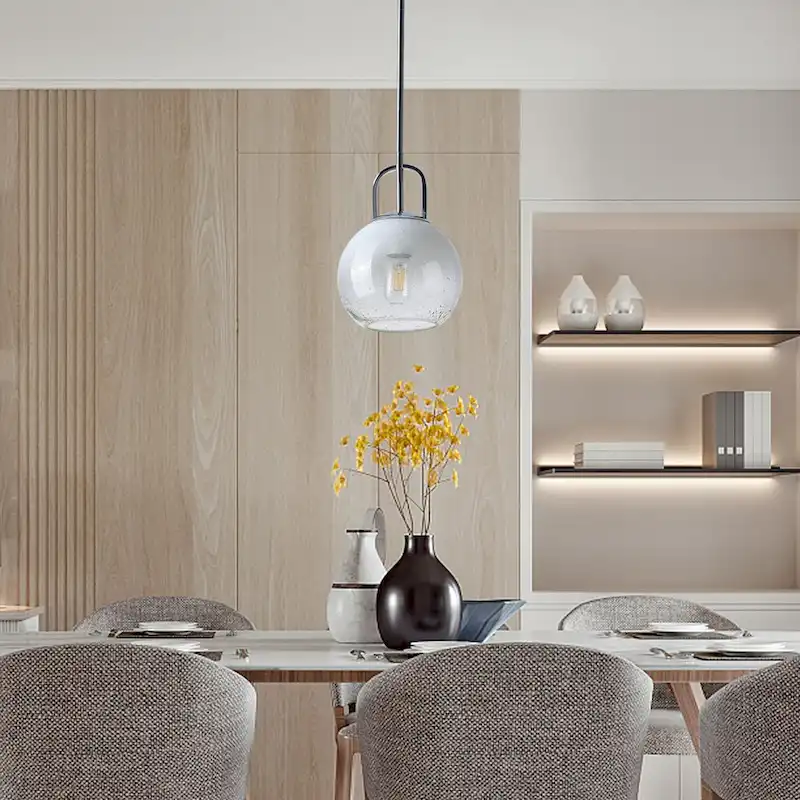 1-Light Pendant Light with Glass Shade for Bedroom Dining Room Kitchen - Chrome