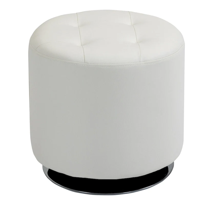 HOMCOM 360-deg Swivel Foot Stool Round PU Ottoman with Thick Sponge Padding and Solid Steel Base
