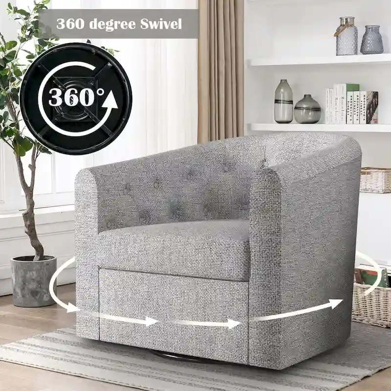 Swivel Cuddle Fabric Accent Chair with Button-Tufting