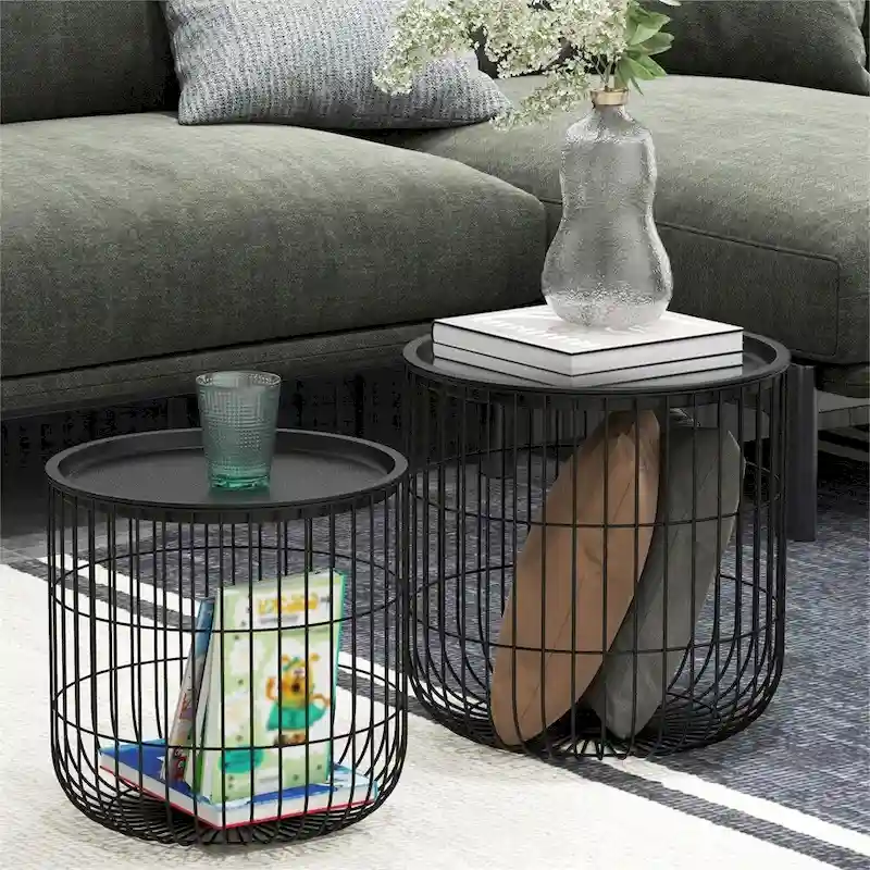 Nesting Coffee Tables with Steel Body and Removable Top (Set of 2)