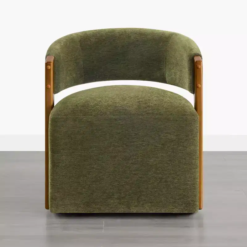 Spruce&Spring Upholstered Dining Chair with Wood Armrests & Hidden Wheels