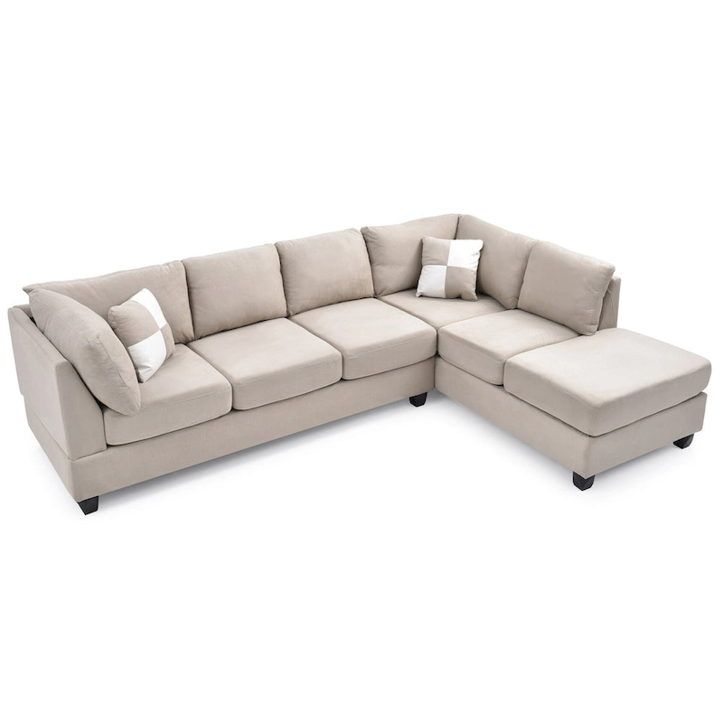 Malone 111 in. Suede 4-Seater Sectional Sofa with 2-Throw Pillow - 111L x 78W x 34H