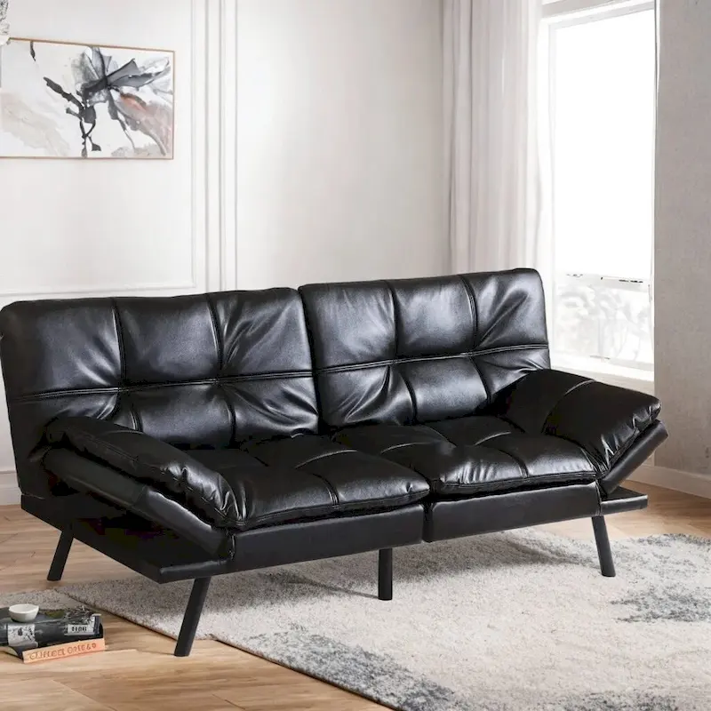 Futon Sofa Bed, Faux Leather Memory Foam Couch Futon Sets, Convertible Sofa Daybed, Love seat Sofa Bed for Small Space