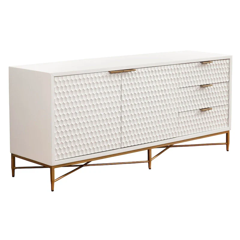 Origins by Alpine White Pearl Wood 64 Wide TV Console in White