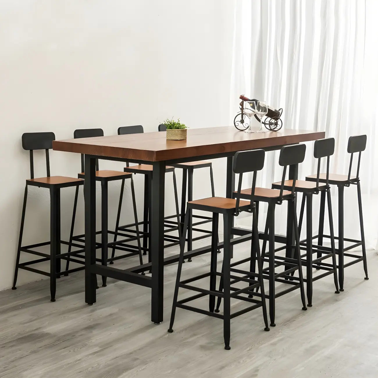 Pine Wood Industrial Trestle Base Bar Table