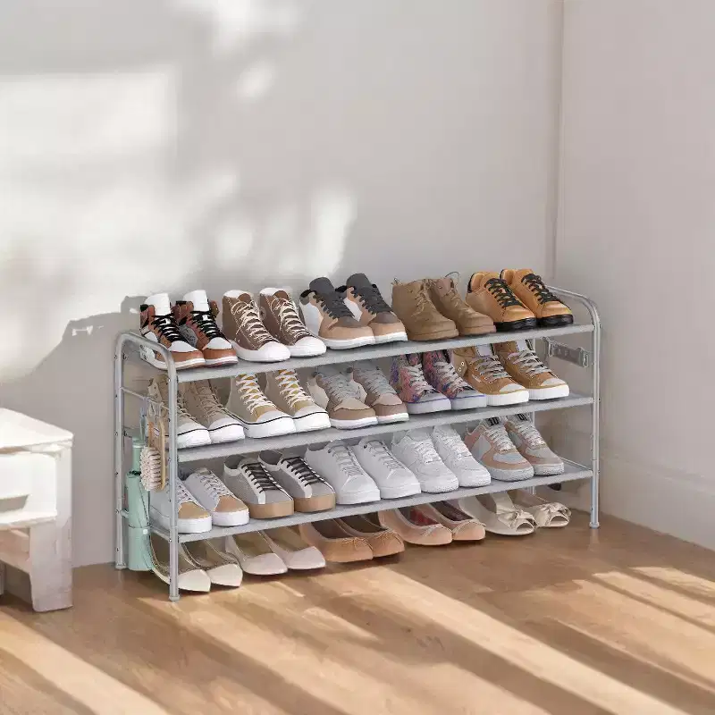 3-Tier Shoe Rack, Dove Gray / Ink Black, Holds 18 Pairs, Adjustable Shelves