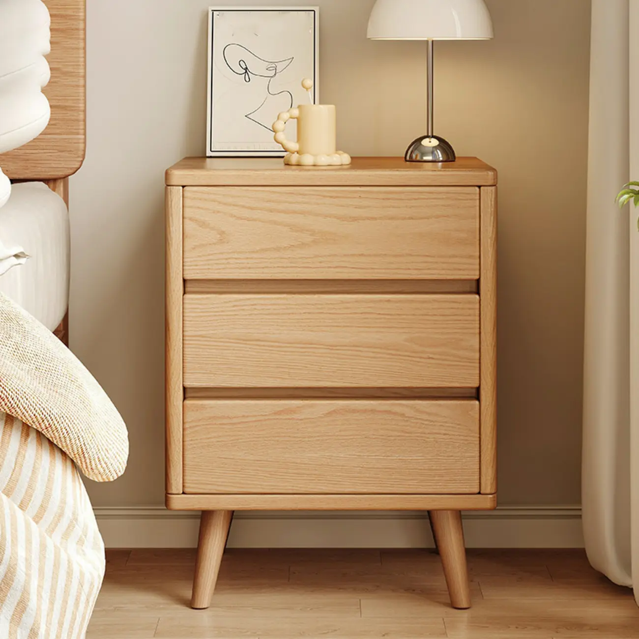 Natural Finish Wood Nightstand with Drawers