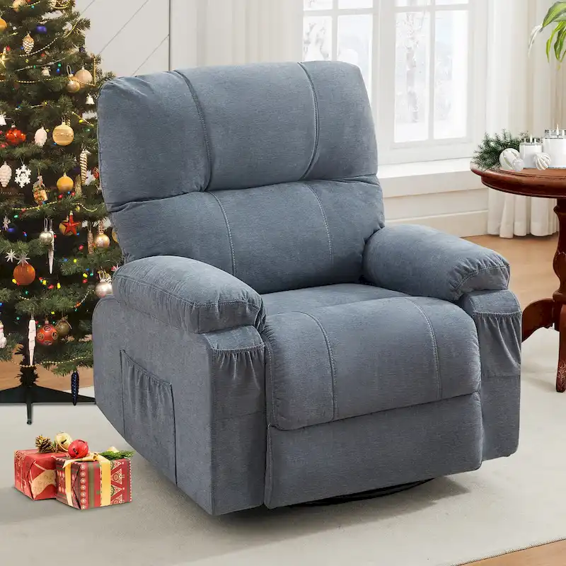 360 Linen Swivel Rocker Recliner with Side Pockets