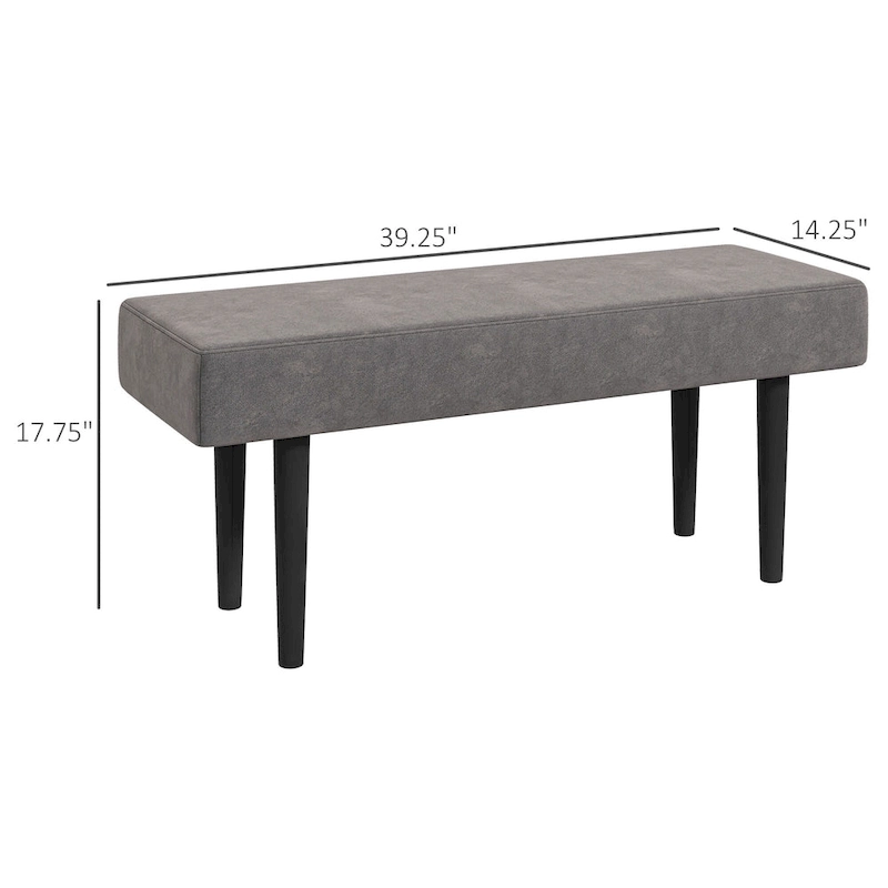 HOMCOM 39 End of Bed Bench, Upholstered Entryway Bench with Steel Legs, Bedroom Bench, Gray