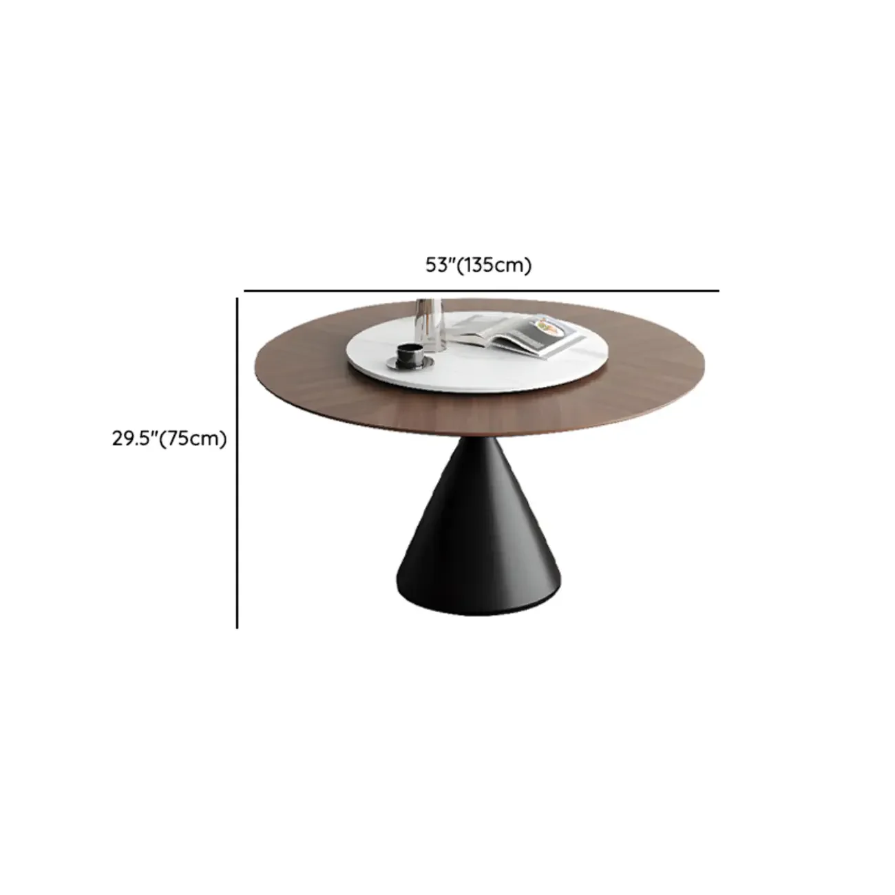 Modern Black Wood Pedestal Round Dining Table