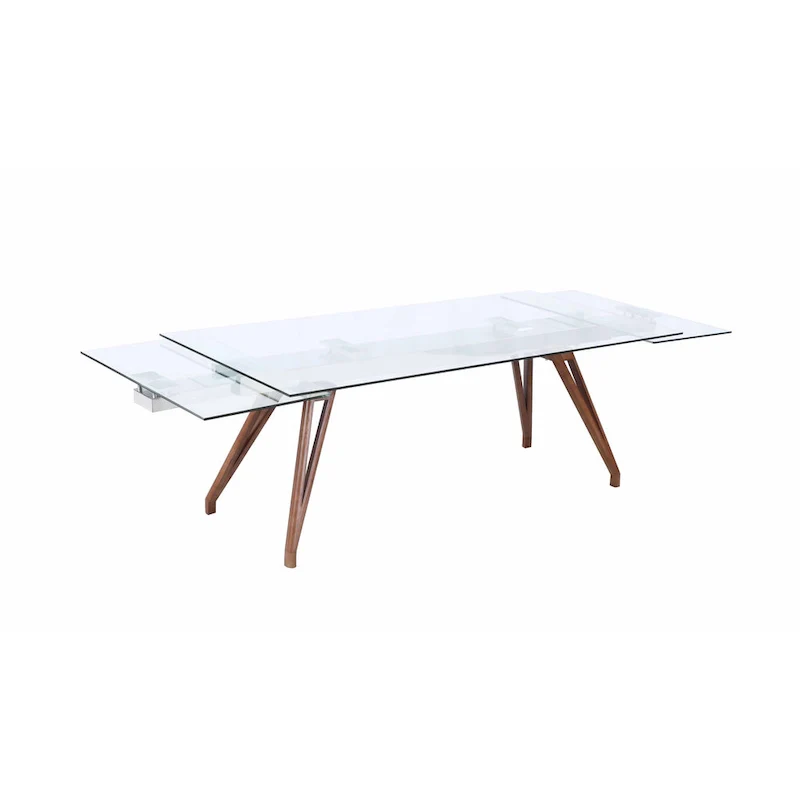 Somette Modern Dining Table with Extendable Glass Top & Solid Wood Legs