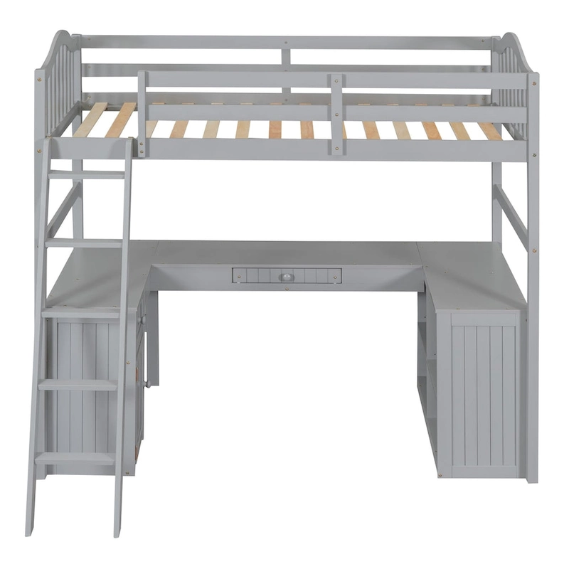 Wooden Loft Bed with Drawers, Cabinet, Shelves and Desk