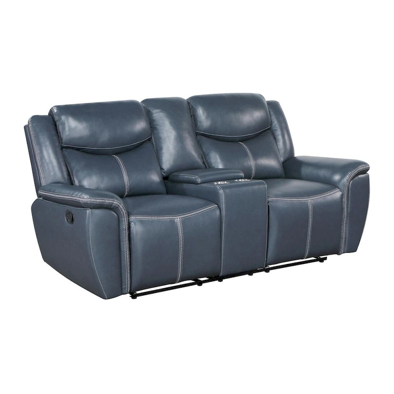 Stanwicke Blue Motion Reclining Loveseat with Console