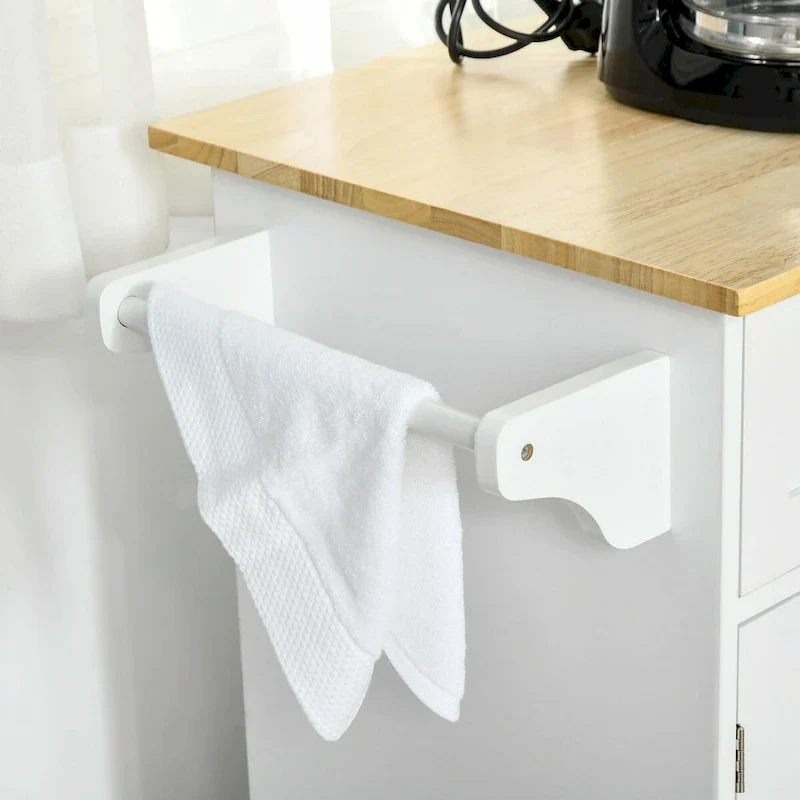 Mobile Kitchen Island with Wood Top, Drawers, Cabinets, Adjustable Shelves, and Towel Rack