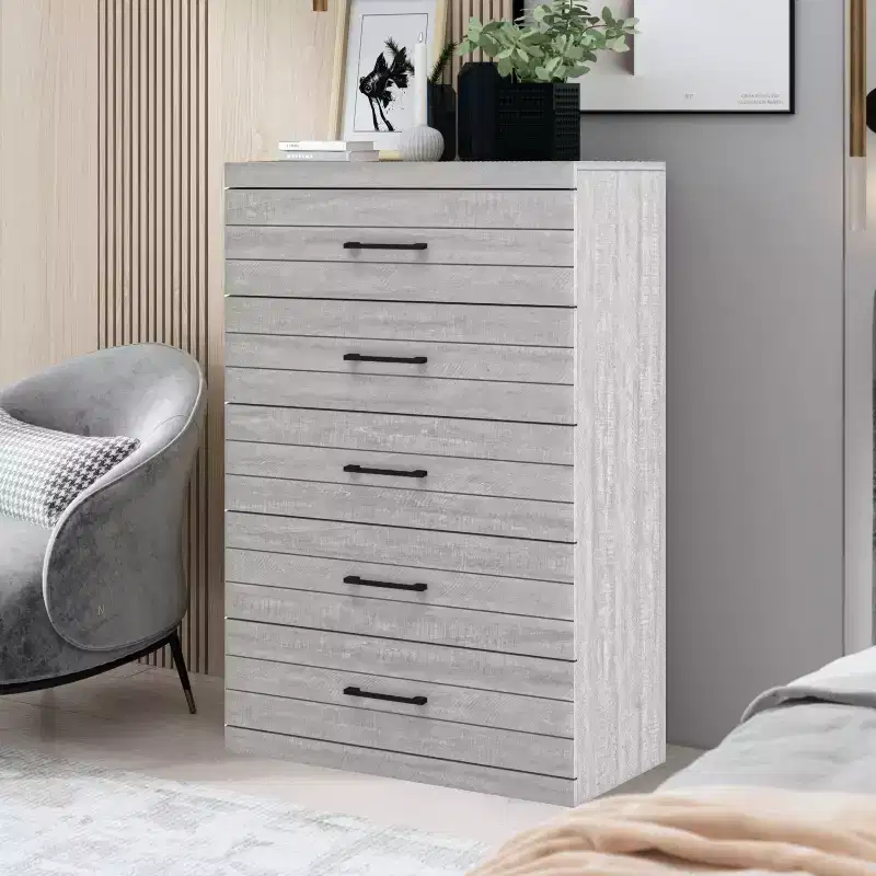 Galano Hamsper 5 Drawer Chest (Interlock) - Dusty Grey Oak