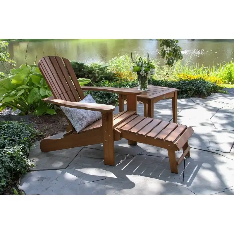 Eucalyptus Adirondack Chair with Built-in Ottoman