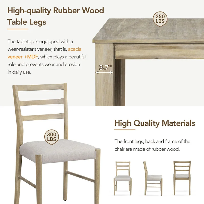 7-Piece Wooden Extendable Dining Table Set with 12Leaf and 2 Drawers, 6 Chairs